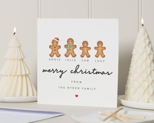 Personalised Family Christmas Card, Merry Christmas Card, Gingerbread Family Card, Custom Christmas Card, Christmas Card for Family