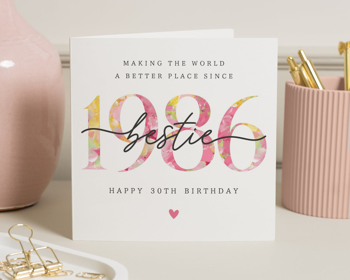 30th Birthday Card for Best Friend, Personalised Birthday Card for Her, Friend Birthday Card, Bestie Birthday Card, Floral Birthday Card