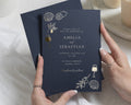 Gold Foil Wedding Invitations, Navy Blue Destination Wedding Invite, Italian Mediterranean Wedding Invitation, Personalised Wedding Invites