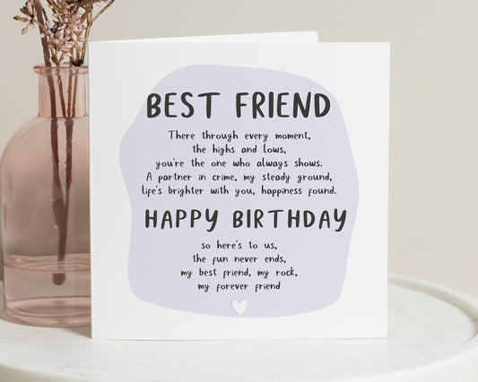 Best Friend Birthday Card, Birthday Card for Friend, Birthday Card for Her, Personalised Best Friend Card, Poem Birthday Card