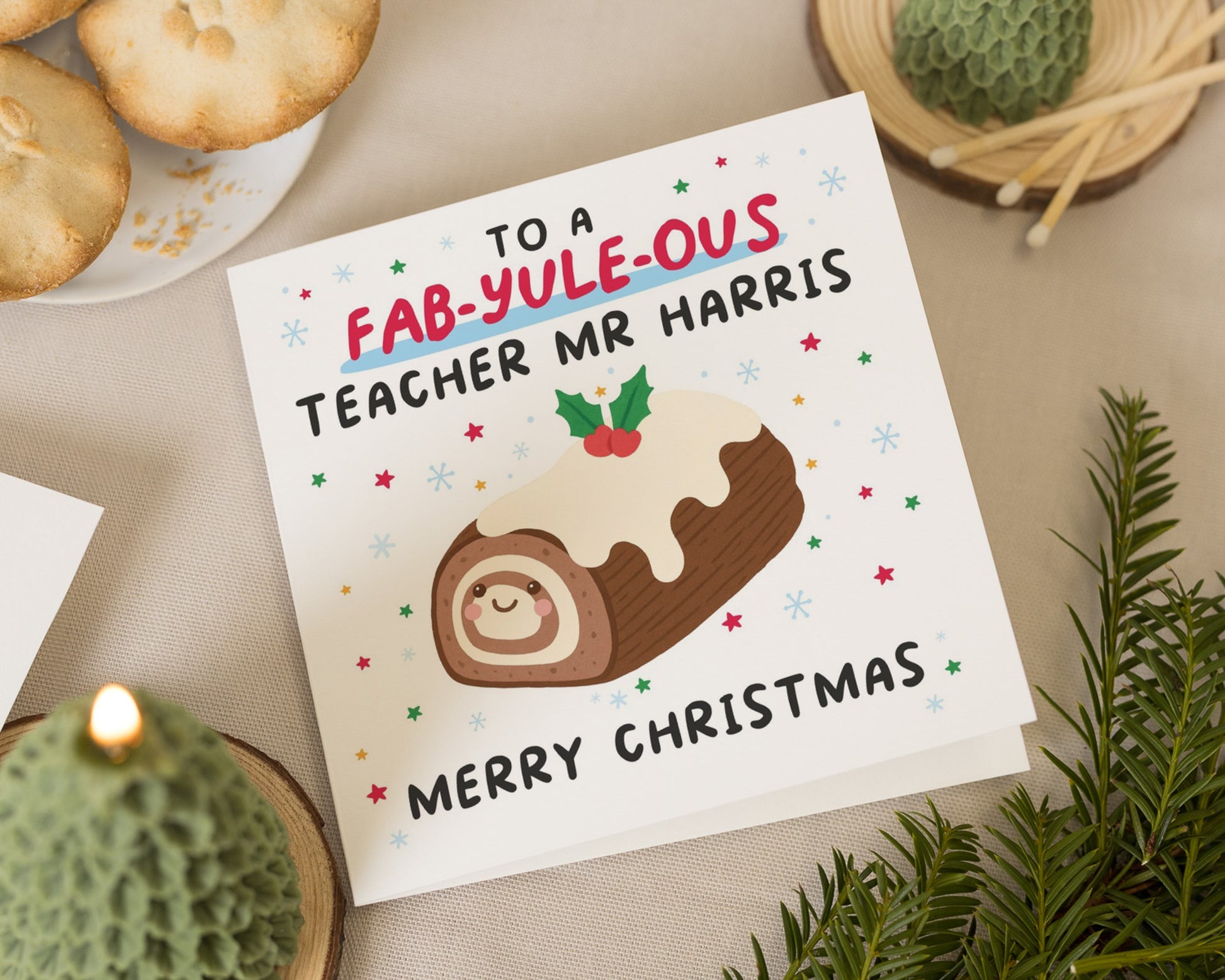 Christmas Card for Teacher, Teacher Christmas Card, Merry Christmas Card, Fab Yuleous Teacher Card, Personalised Teacher Card