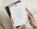 Greenery Wedding Invitations, Botanical Wedding Invite, Sage Green Watercolour Leaves, Personalised Flat Invitation Suite
