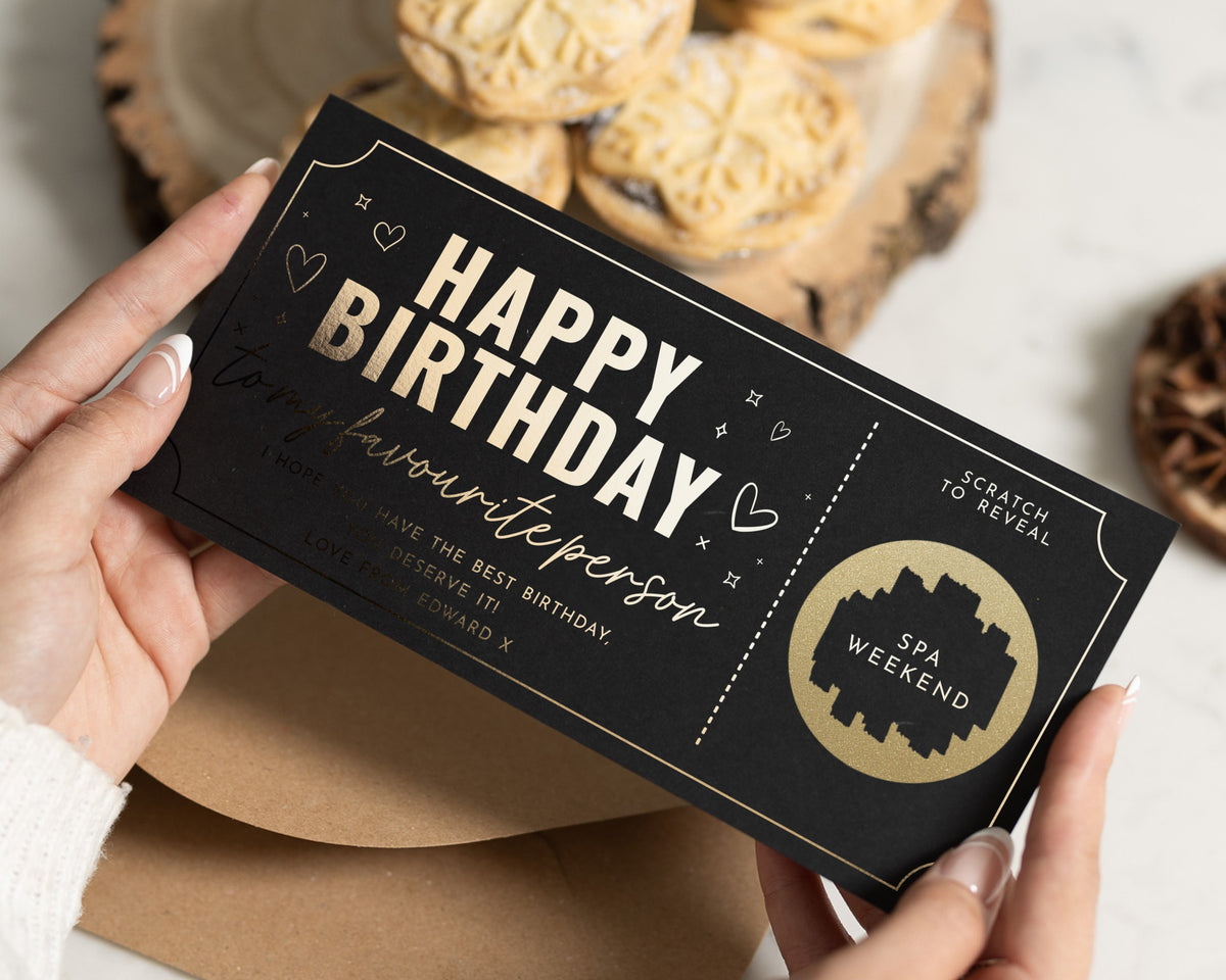 Birthday Spa Day Gift Voucher, Spa Weekend Scratch to Reveal Card, Personalised Birthday Gift Voucher for Her, Gift Experience for Friend