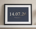 Personalised Gold Foil Wedding Date Print, Navy Blue Wall Art, Gift for Couple, Anniversary Gift, Landscape Framed Print