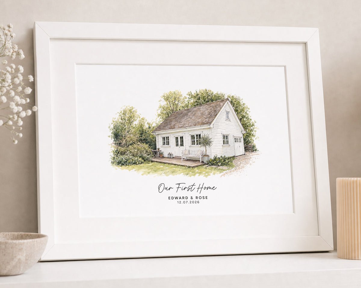 Personalised First Home Print, House Illustration Wall Art, New Home Gift, House Warming Gift, Watercolour Wall Art, 