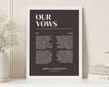Personalised Wedding Vows Print, Brown Wall Art, Custom Couple Vow Keepsake, Wedding Gift, Anniversary Gift, White Framed Print