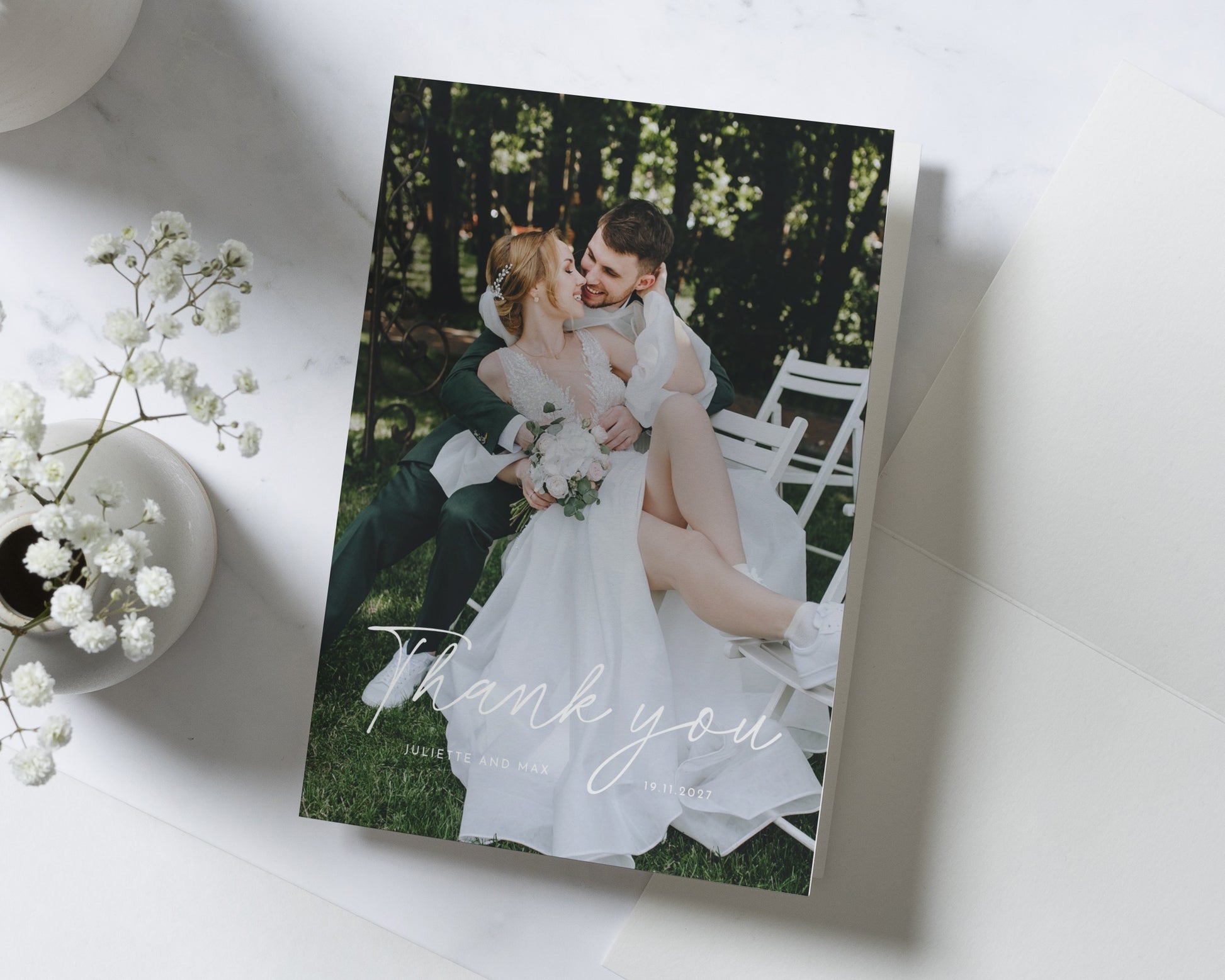 Photo Wedding Thank You Cards, Personalised Wedding Thank You Cards, Modern Wedding Thank You Card, Flat Photo Thank You Cards