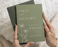 Sage Green Wedding Invitations with Olive Envelopes, Floral Botanical Wedding Invites, Personalised Garden Wedding Stationery