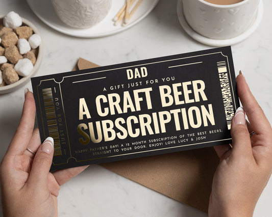 Personalised Beer Subscription Gift Voucher for Dad, Father's Day Gift, Craft Beer Voucher, Birthday Gift for Daddy