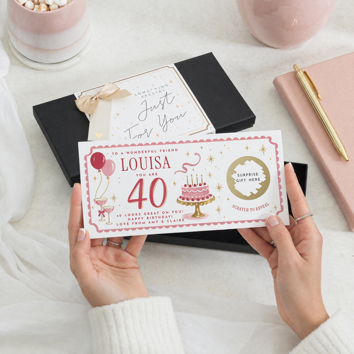 Personalised 40th Birthday Scratch to Reveal Gift Voucher, Birthday Gift Voucher for Friend, Surprise Gift Card for Her