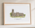 Personalised Church Print, Wedding Venue Illustration, Custom Couple Wall Art, Wedding Gift, Anniversary Gift, Landscape Oak Framed Print