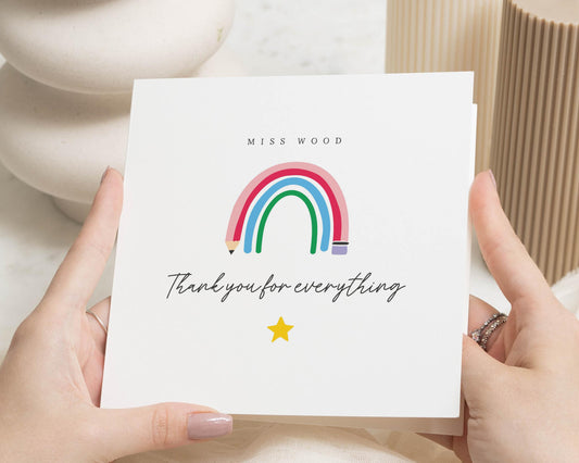 Thank You Card for Teacher, Personalised Rainbow Thank You Card, Teacher Thank You Card, End of Term Card, Thank You Card for Her