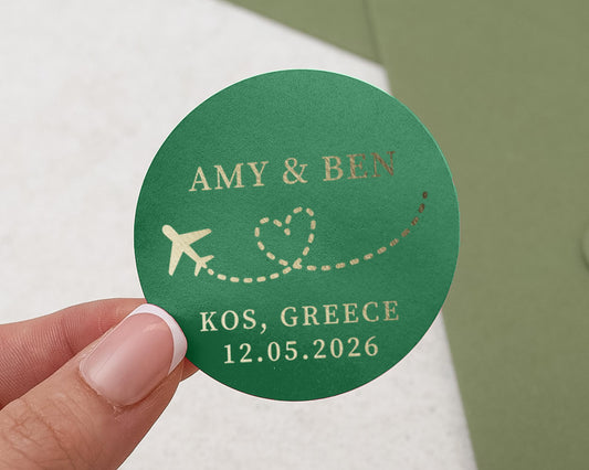 Wedding Sticker, Personalised Wedding Sticker, Gold Foil Wedding Label, Destination Wedding Sticker, Custom Wedding Envelope Seal