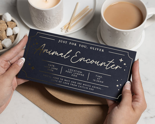Personalised Animal Encounter Gift Voucher, Zoo Experience, Scratch To Reveal, Gold Foil, Gift For Him Or Her