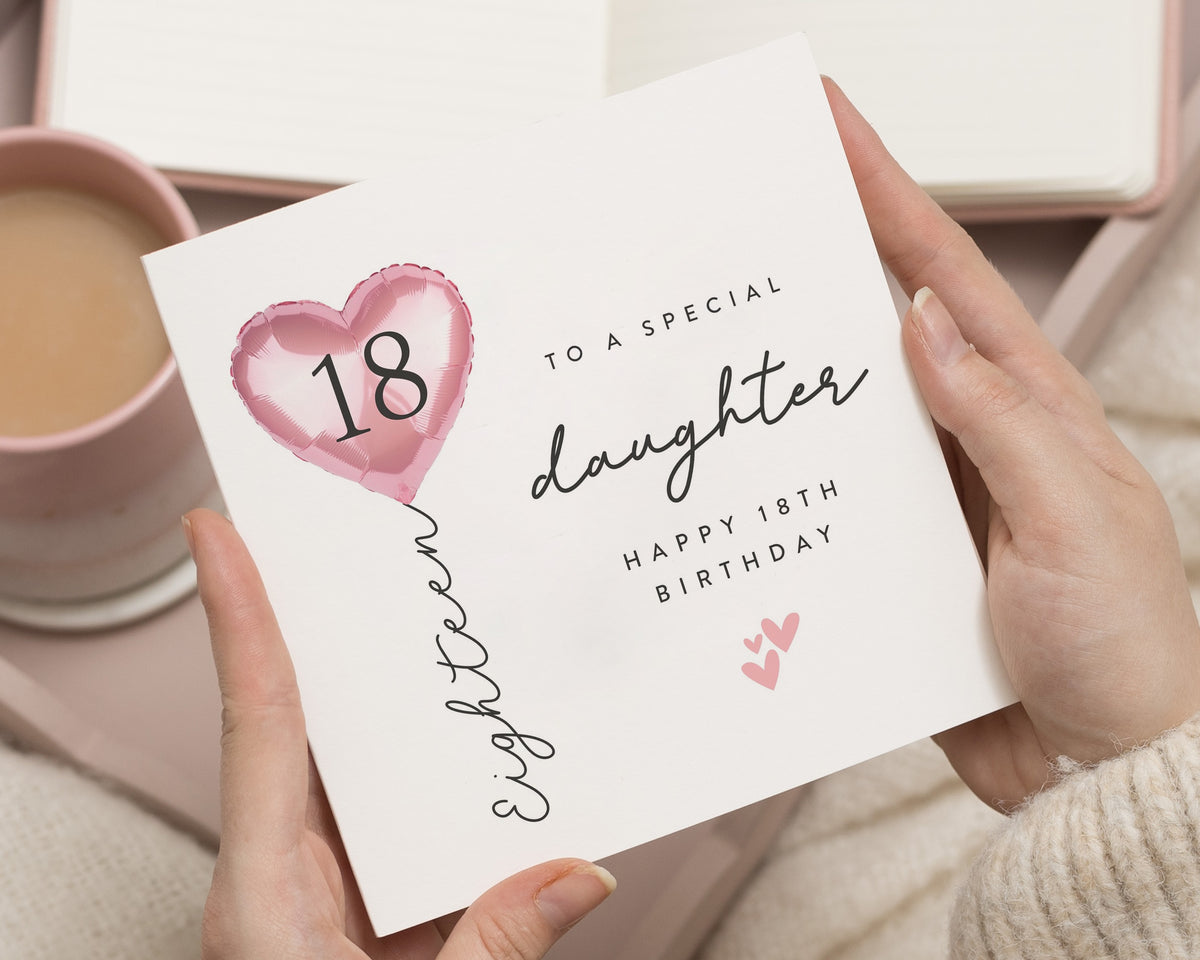 18th Birthday Card for Daughter, Daughter 18th Birthday Card, Birthday Card for Her, Personalised 18th Card, Pink Balloon Card