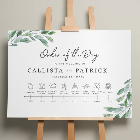 Floral Personalised Wedding Timeline Order of Events, A1 Wedding Timeline Sign, Order Of The Day Sign, Wedding Day Itinerary &#39;Callista&#39;