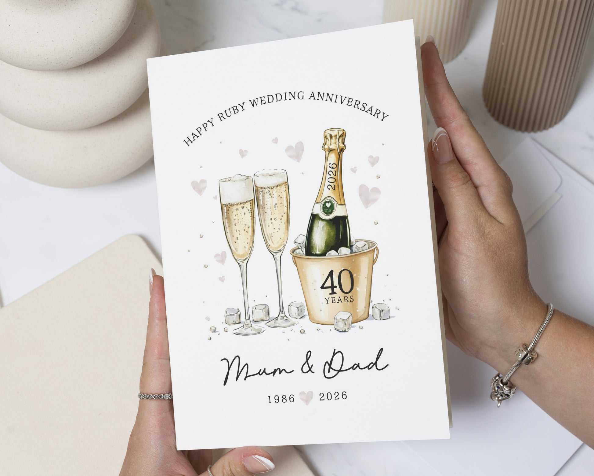 Ruby Wedding Anniversary Card, 40th Anniversary Card for Mum and Dad, Personalised Anniversary Card, Parents Champagne Card, 40 Years Card