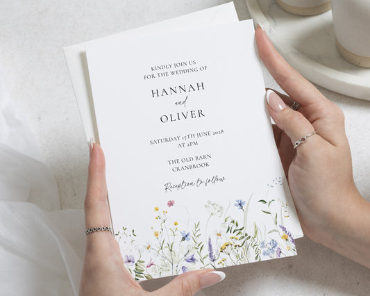 Wildflower Wedding Invitations, Botanical Wedding Invite, Minimalist Floral Invitation Suite, Personalised Wedding Stationery