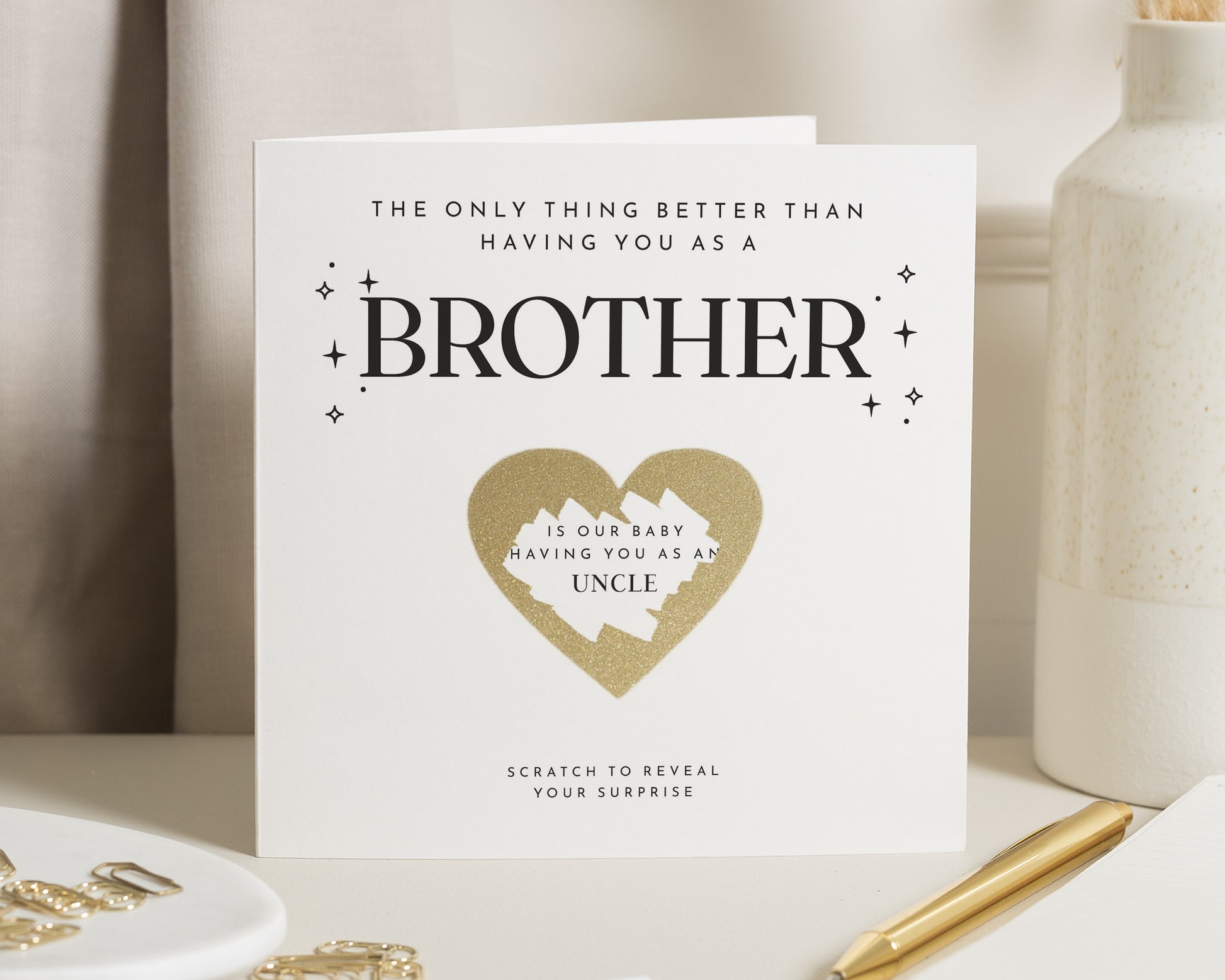 Pregnancy Announcement Card for Brother, Scratch to Reveal Uncle Card, Baby Reveal Card, New Baby Card for Uncle, Brother to Uncle Card