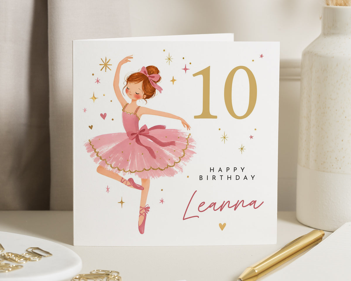 10th Birthday Card for Girl, 10 Year Old Birthday Card, Personalised Birthday Card, Daughter Birthday Card, Ballerina Birthday Card