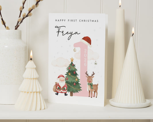 Personalised First Christmas Card, 1st Christmas Card for Baby, Baby Girl Christmas Card, First Xmas Card, Cute Christmas Card