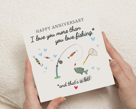 Anniversary Card for Him, Funny Anniversary Card, Fishing Card for Husband, I Love You Card, Cute Anniversary Card for Boyfriend