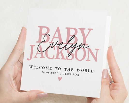 Personalised New Baby Card, Welcome To The World Card, Baby Girl Card, Custom Name Card, New Baby Girl Card, Birth Announcement Card
