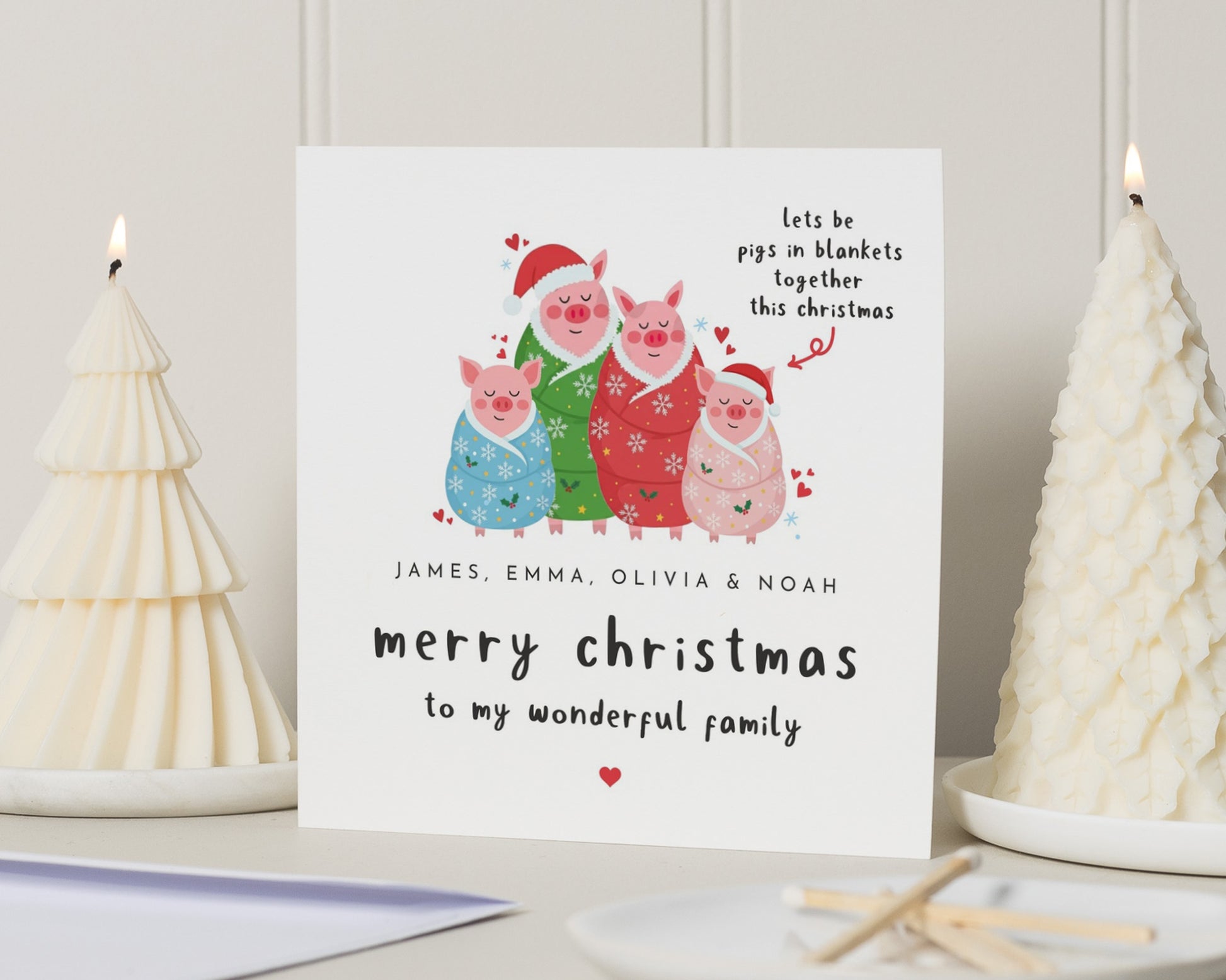 Christmas Card for Family, Personalised Merry Christmas Card, Pigs in Blankets Card, Cute Christmas Card for Mum Dad Kids