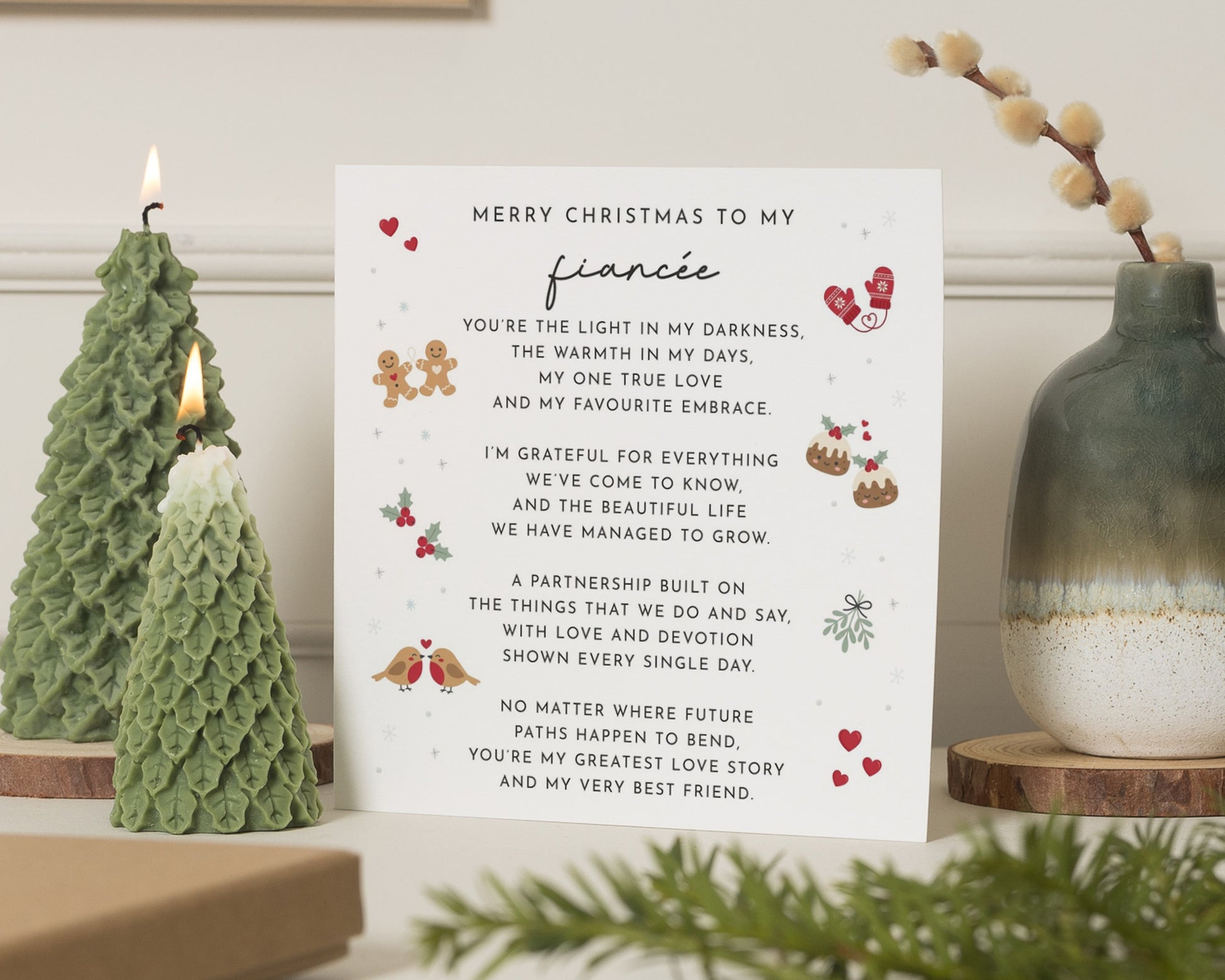 Christmas Card for Fiancée, Fiancée Christmas Card, Romantic Christmas Card for Her, Cute Xmas Card for Her, Poem Christmas Card