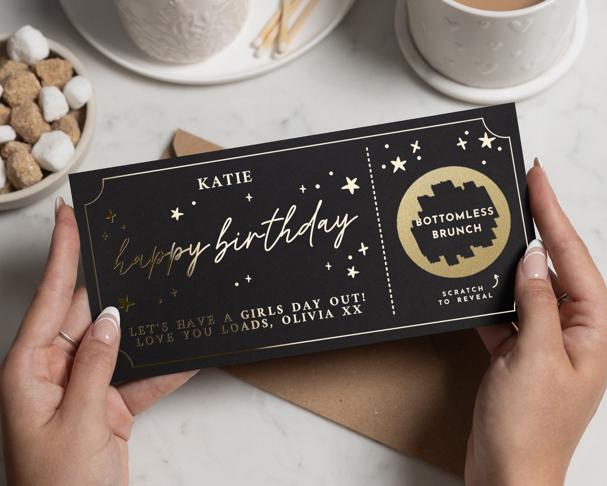 Birthday Gift Voucher for Her, Scratch to Reveal Voucher, Bottomless Brunch Gift Voucher, Girls Day Out Gift, Personalised Card