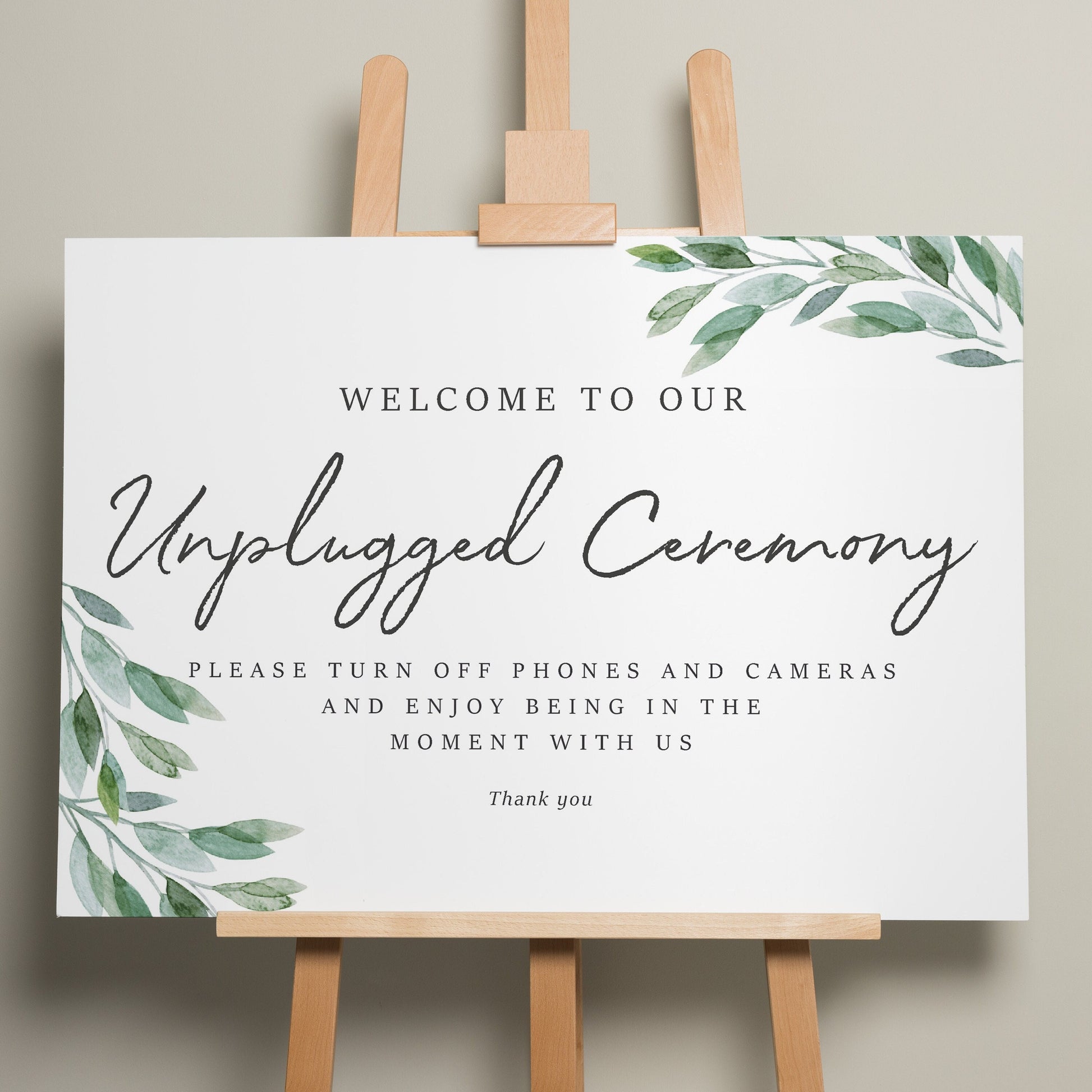 Botanical Greenery Wedding Welcome Sign, Unplugged Ceremony Wedding Sign, Minimalist Wedding Design, Wedding Signage, Foliage &#39;Callista&#39;