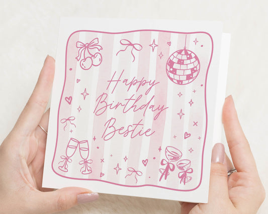 Birthday Card for Friend, Best Friend Birthday Card, Birthday Card for Her, Bestie Birthday Card, Pink Disco Birthday Cards