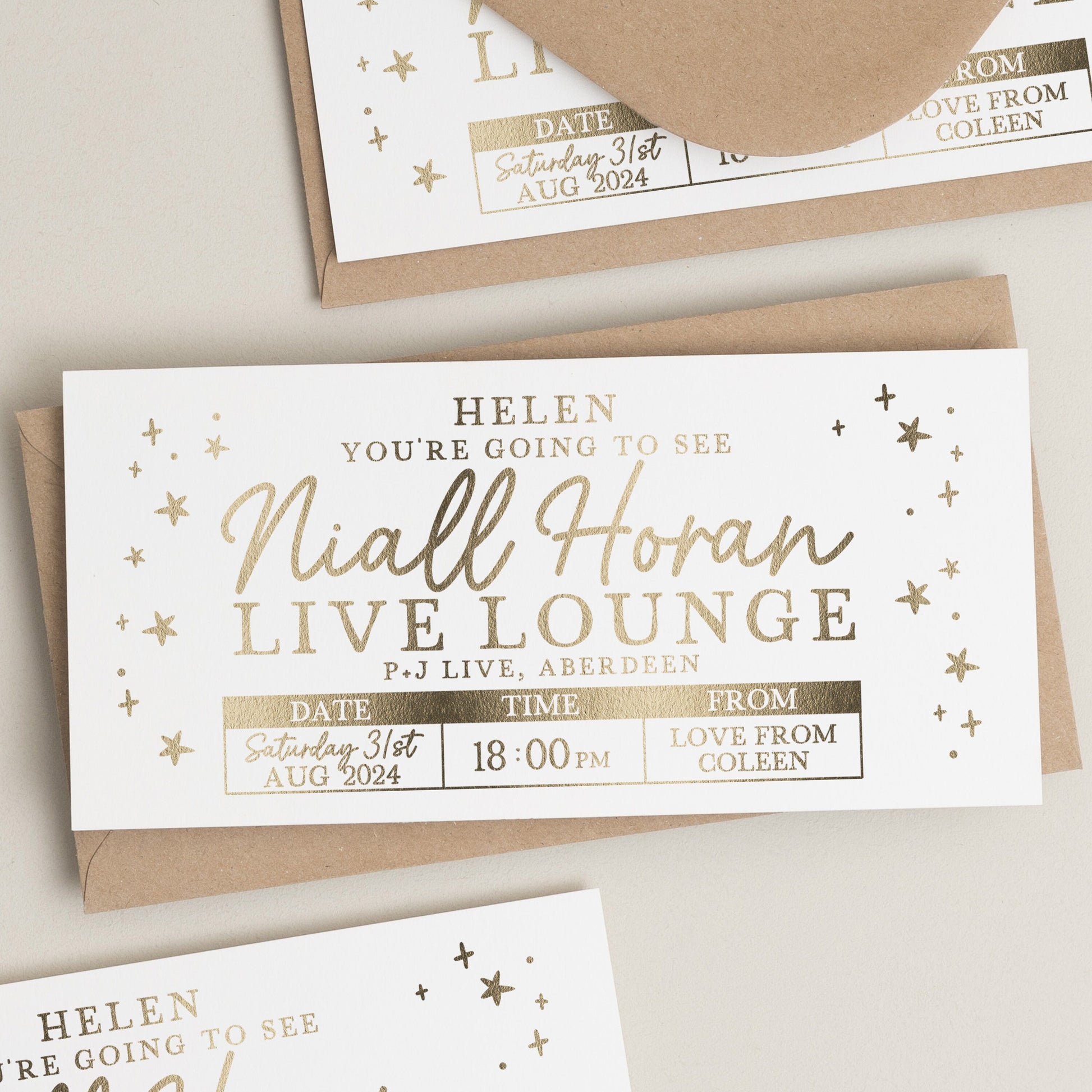 Niall Horan Gig Ticket Gift Voucher, Personalised Gold Foil Scratch Gift Voucher, Scratch Reveal Gift, Scratch To Reveal, Gig Ticket