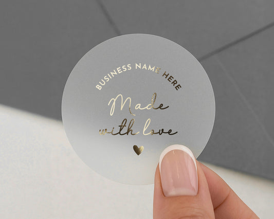 Made With Love Sticker, Custom Business Name Sticker, Gold Foil Business Sticker, Personalised Packaging Label, Small Business Sticker