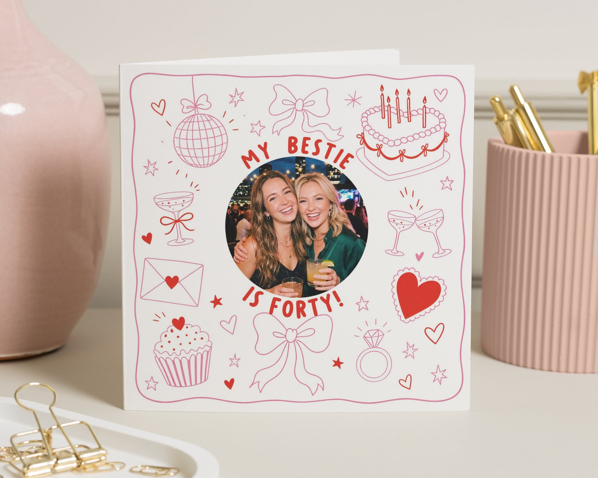 40th Birthday Card for Best Friend, Personalised Photo Birthday Card, Forty Birthday Card for Her, Birthday Card for Friend