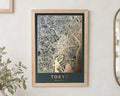 Personalised Gold Foil Map Print, Dark Green Wall Art, Custom Location Map, New Home Gift, Gift for Traveller, Oak Framed Print