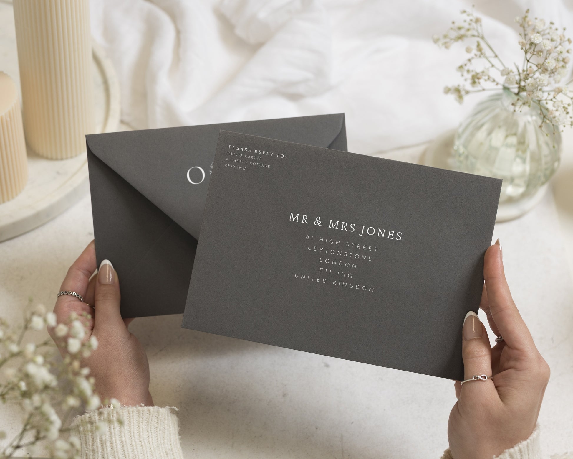 Charcoal Grey Envelopes with White Ink Address Printing, C6, 5x7 or C5 Wedding Invitation Envelopes (Anthracite)