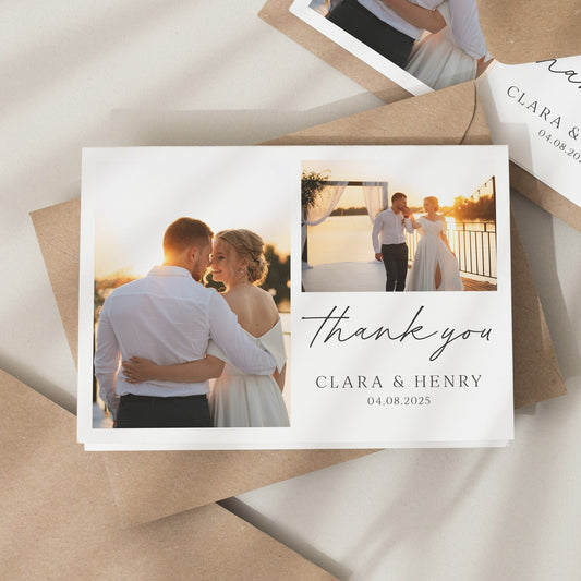 Wedding Thank You Card, Folded Thank You Cards With Photo, Postcard Wedding Thank You, Thank You Card, Simple Wedding Card With Photo