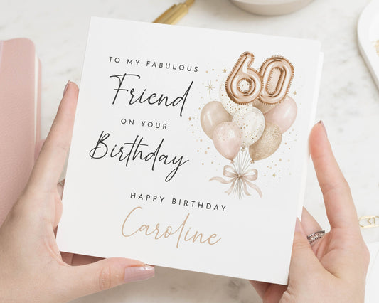 60th Birthday Card for Friend, Friend 60th Birthday Card, Personalised Birthday Card, Birthday Card for Her, Balloon Birthday Card