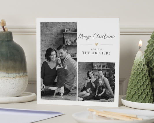 Personalised Photo Christmas Card, Square Christmas Card, Family Christmas Card, With Love, Merry Christmas Card, Custom Name Card
