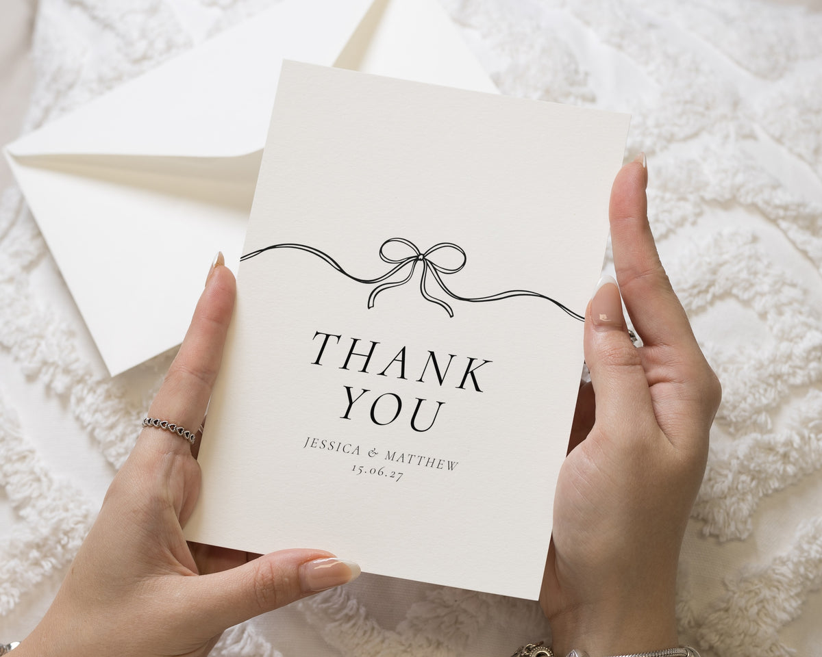 Personalised Wedding Thank You Cards, Wedding Thank You Cards, Folded Thank You Cards, Simple Bow Thank You Card for Wedding