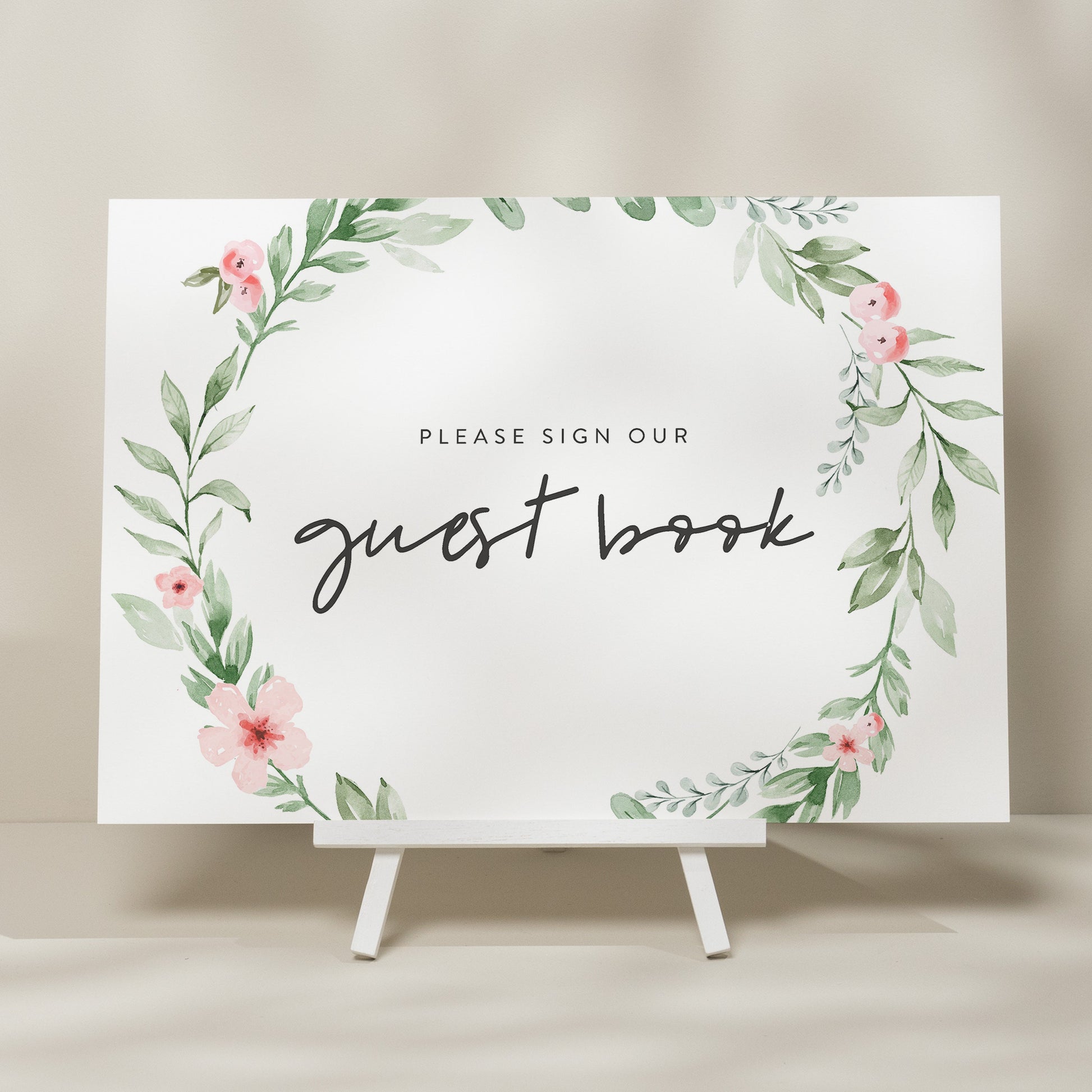 Floral Guest Book Wedding Sign, Wedding Guest Book Sign, Wedding Sign, Guest Sign For Wedding, Minimalist Wedding Sign &#39;Paige&#39;