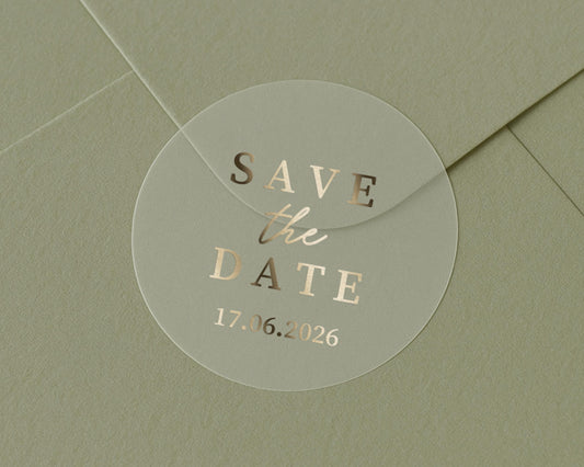 Save the Date Sticker, Gold Foil Save the Date, Wedding Date Sticker, Personalised Wedding Sticker, Custom Save the Date Label