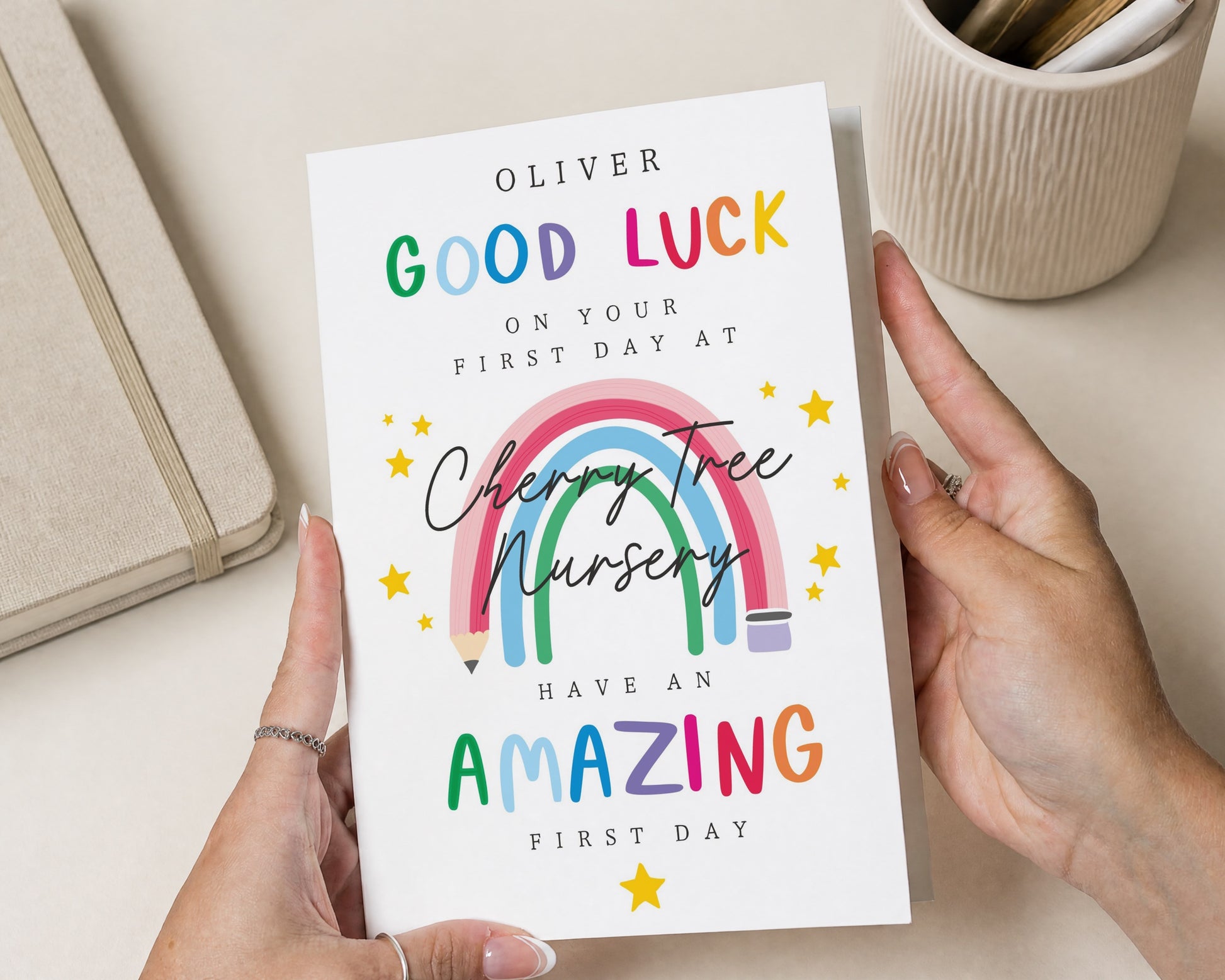 Personalised Good Luck Card, First Day at Nursery Card, Starting Nursery Card, First Day of School Card, Rainbow Card for Child