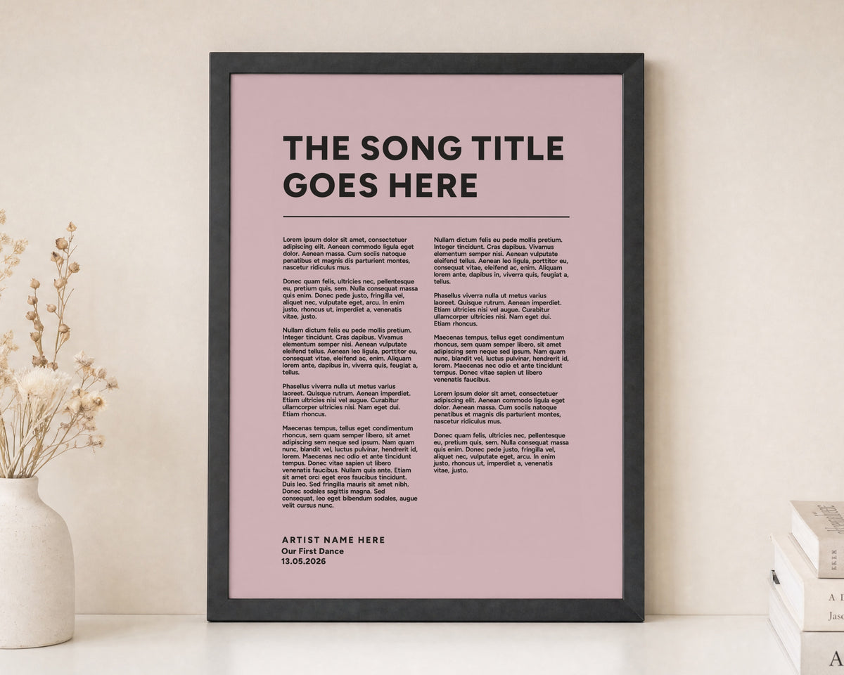 Personalised Song Lyrics Print, Pink Wall Art, First Dance Wedding Gift, Anniversary Gift for Couple, Modern Typography Print