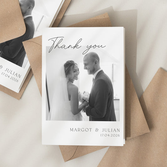 Black and White Wedding Thank You Card, Thank You Cards With Photo, Folded Wedding Thank You, Thank You Card, Simple Wedding Card With Photo