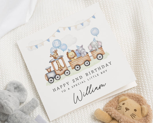 2nd Birthday Card for Boy, Personalised Safari Birthday Card, Birthday Card for Son, Cute Animal Birthday Card, Second Birthday Card