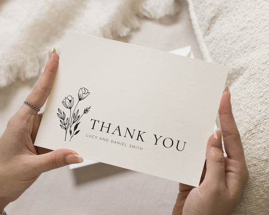 Personalised Wedding Thank You Cards, Floral Wedding Thank You Card, Minimal Thank You Cards, Folded Thank You Cards, A6 5x7 Cards