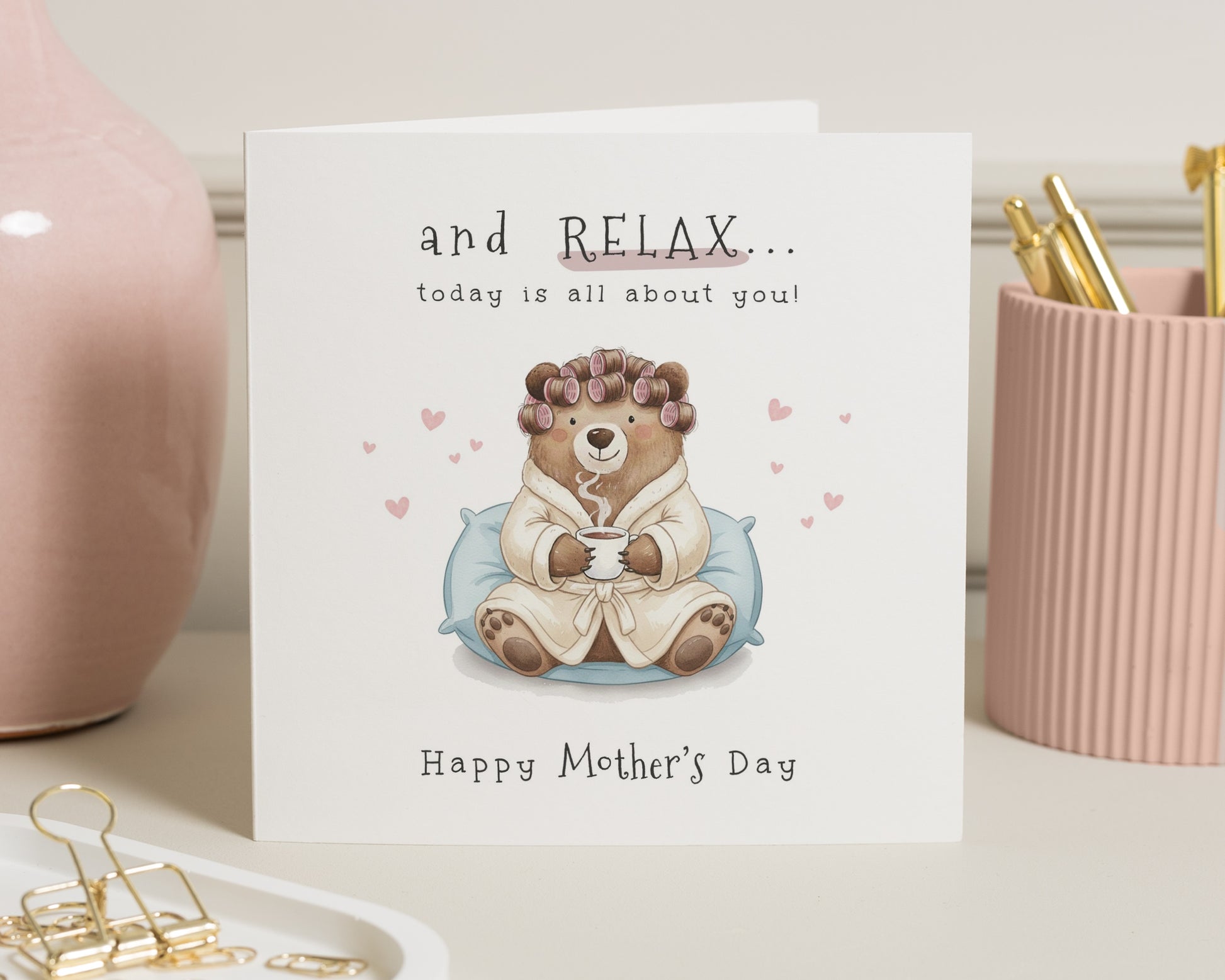 Mothers Day Card, Cute Bear Mothers Day Card, Relax Mothers Day Card, Mothers Day Card for Mum, Personalised Mothers Day Card