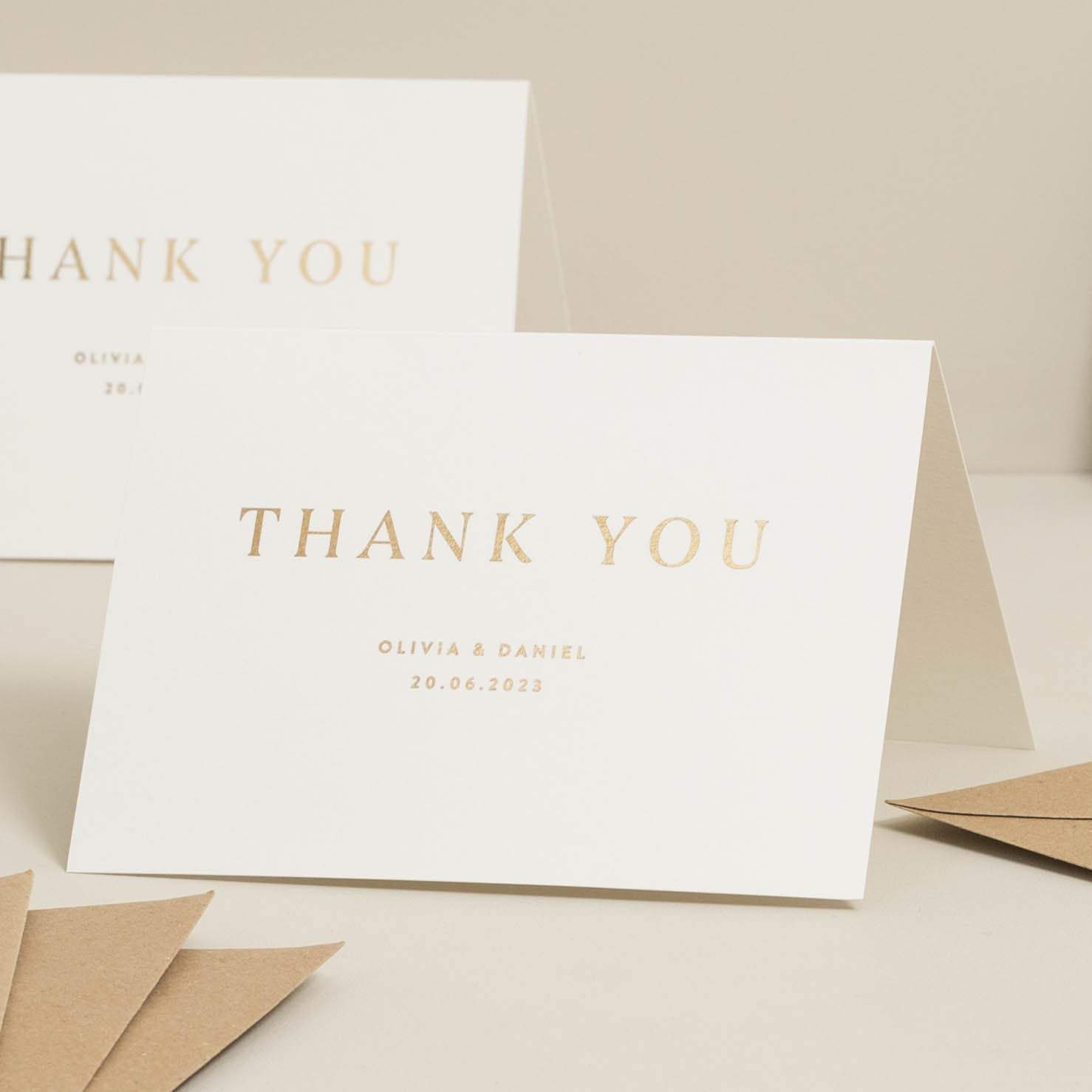 Luxury Gold Foil Wedding Thank You Card, Thank You Card Multi Pack & Envelopes, Real Gold Foil Cards For Wedding Guests &#39;Olivia&#39;